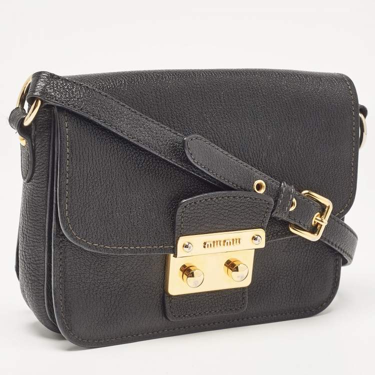 Pre Owned Miu Miu Black Madras Leather Flap Shoulder Bag