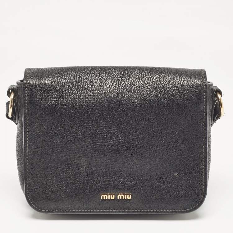 Pre Owned Miu Miu Black Madras Leather Flap Shoulder Bag