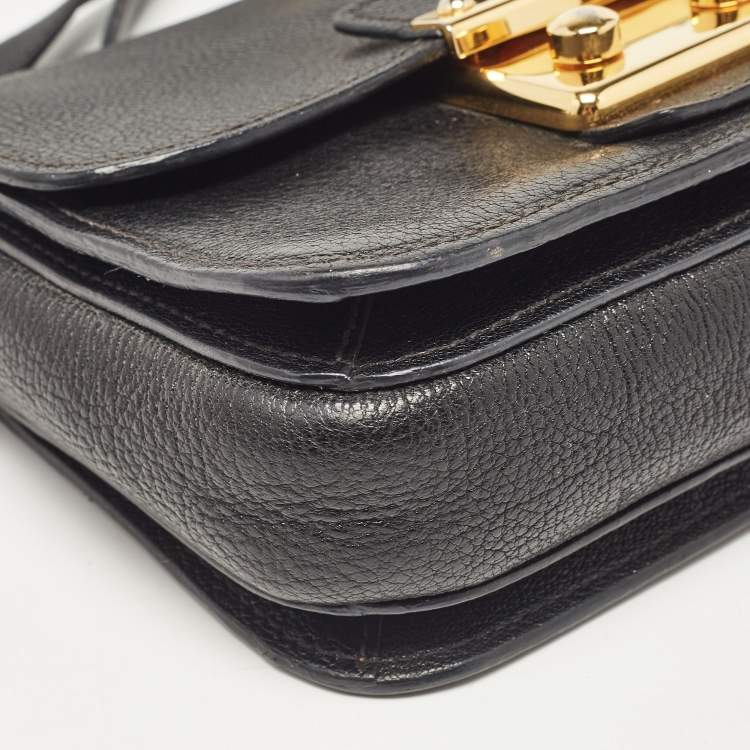 Pre Owned Miu Miu Black Madras Leather Flap Shoulder Bag