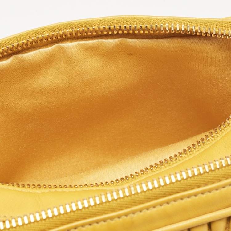 Pre Owned Miu Miu Mustard Matelassé Leather Double Zip Crossbody Bag