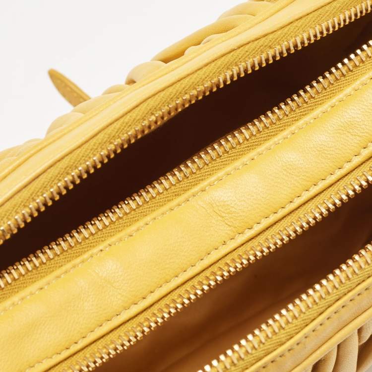 Pre Owned Miu Miu Mustard Matelassé Leather Double Zip Crossbody Bag