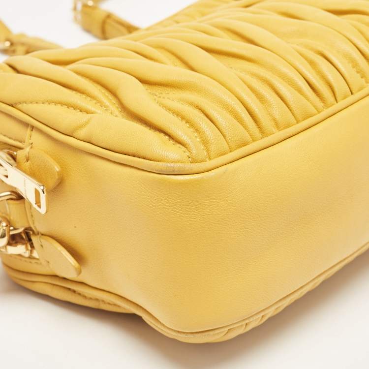 Pre Owned Miu Miu Mustard Matelassé Leather Double Zip Crossbody Bag