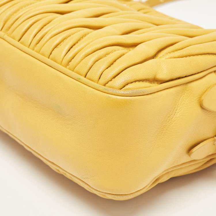 Pre Owned Miu Miu Mustard Matelassé Leather Double Zip Crossbody Bag
