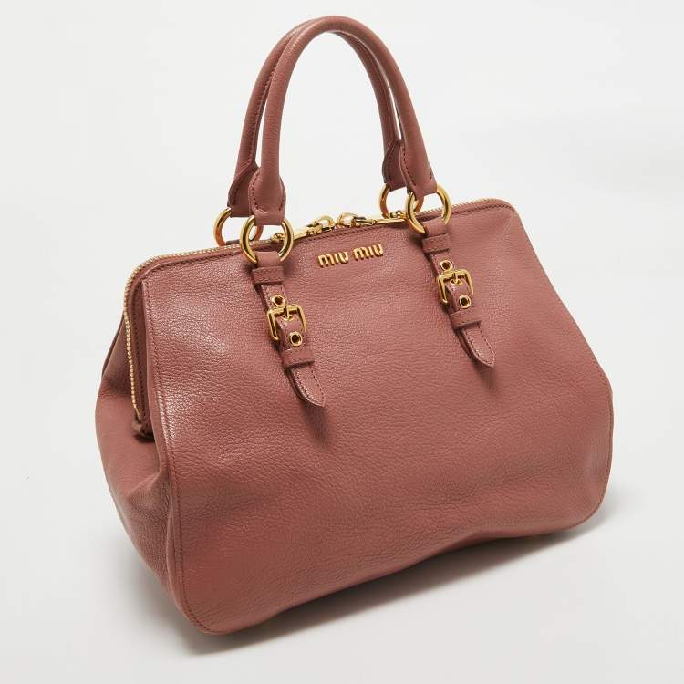 Pre Owned Miu Miu Old Rose Madras Leather Satchel