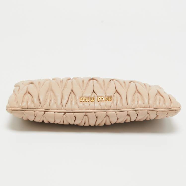 Pre Owned Miu Miu Blush Pink Matelassé Leather Frame Clutch