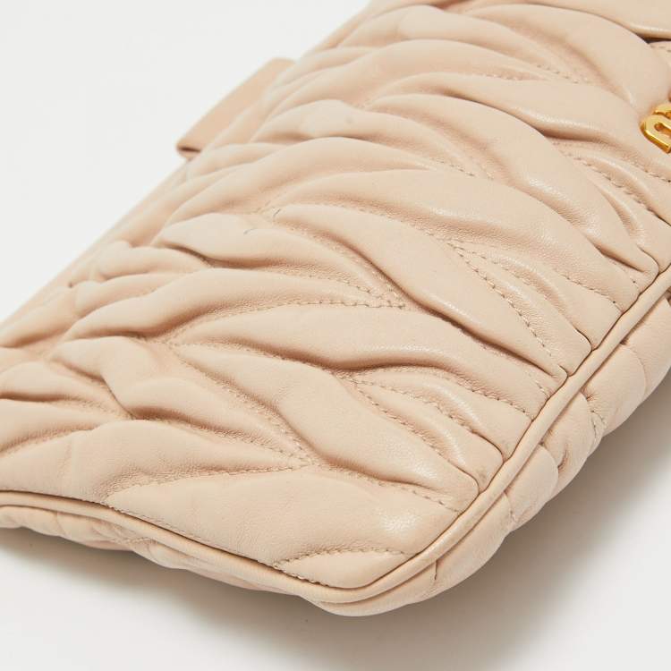 Pre Owned Miu Miu Blush Pink Matelassé Leather Frame Clutch