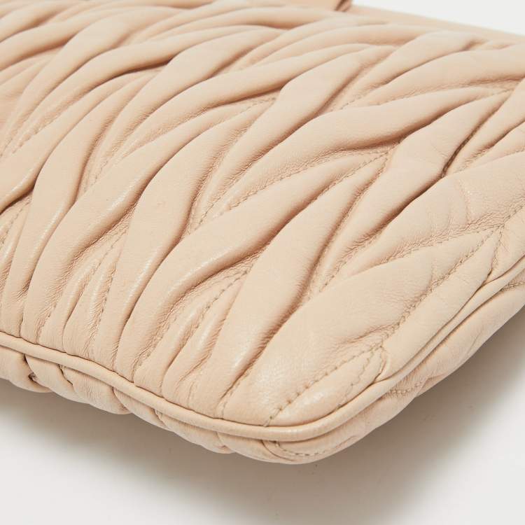 Pre Owned Miu Miu Blush Pink Matelassé Leather Frame Clutch