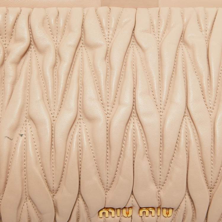 Pre Owned Miu Miu Blush Pink Matelassé Leather Frame Clutch