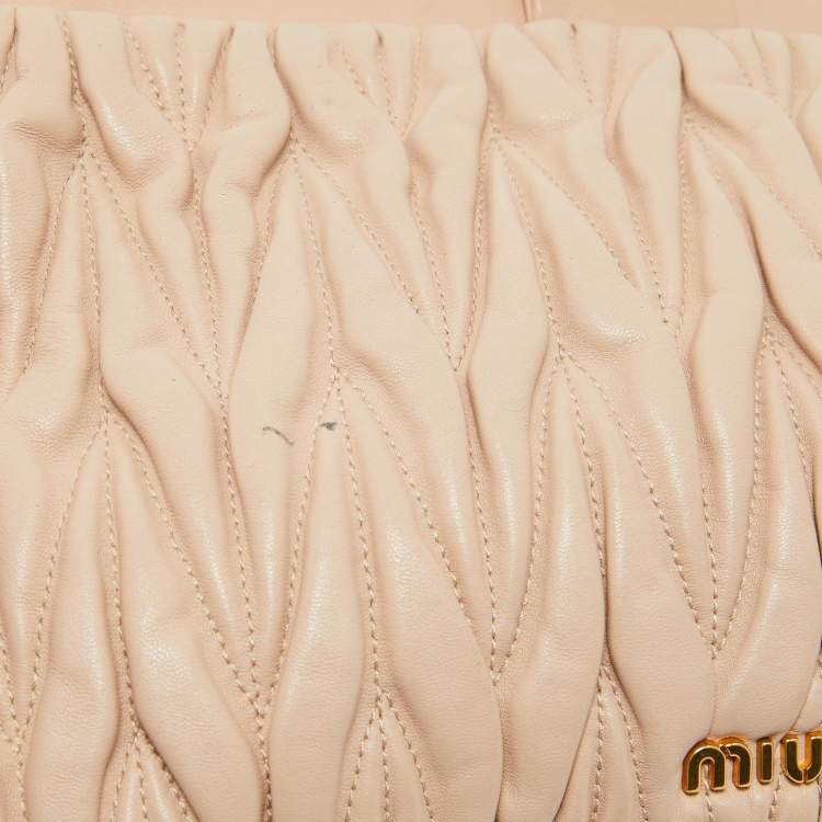 Pre Owned Miu Miu Blush Pink Matelassé Leather Frame Clutch