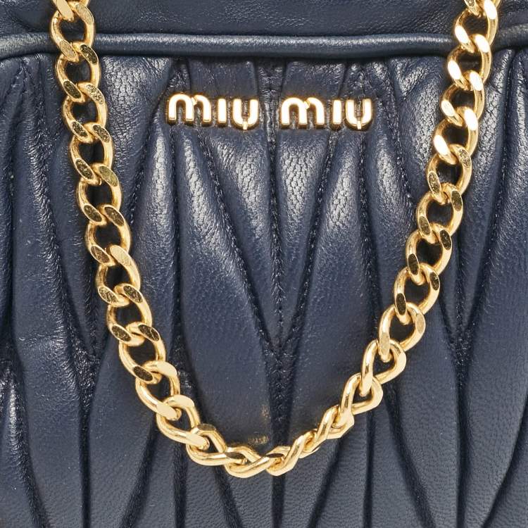Pre Owned Miu Miu Blue Matelassé Leather Double Zip Crossbody Bag