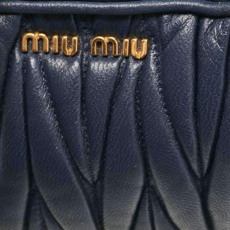 Pre Owned Miu Miu Blue Matelassé Leather Double Zip Crossbody Bag