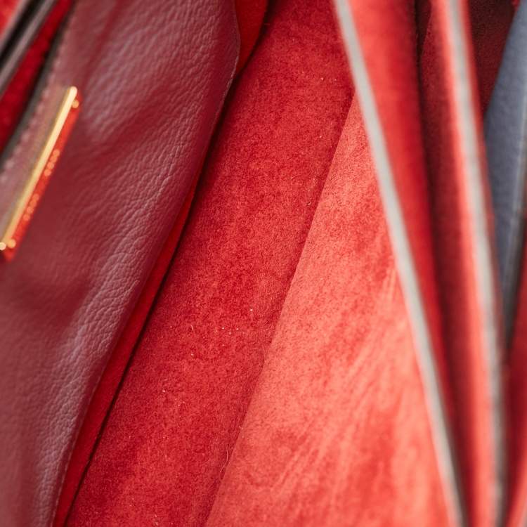 Pre Owned Miu Miu Red/Light Blue Madras Leather Pushlock Top Handle Bag