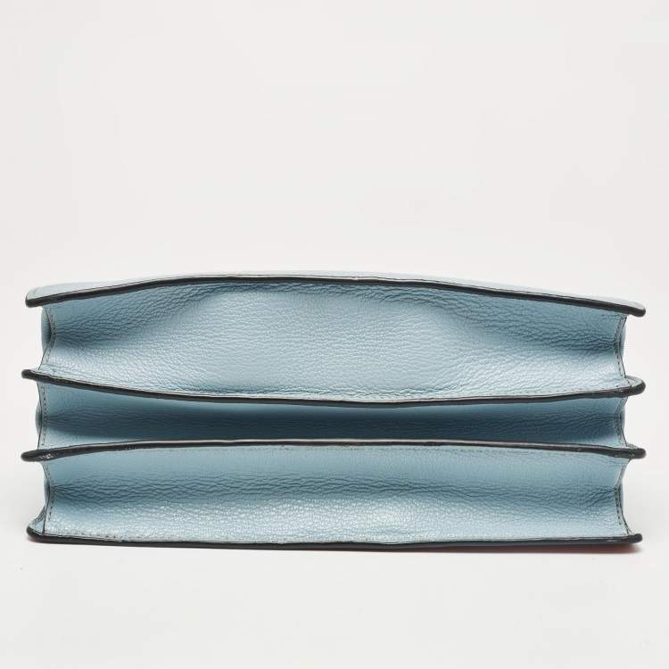 Pre Owned Miu Miu Red/Light Blue Madras Leather Pushlock Top Handle Bag