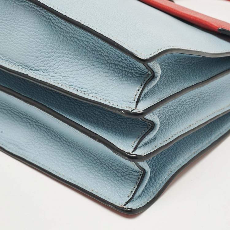 Pre Owned Miu Miu Red/Light Blue Madras Leather Pushlock Top Handle Bag
