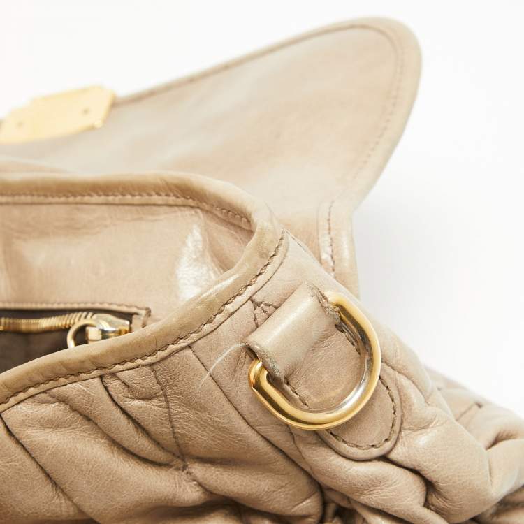 Pre Owned Miu Miu Light Green Matelassé Leather Coffer Hobo