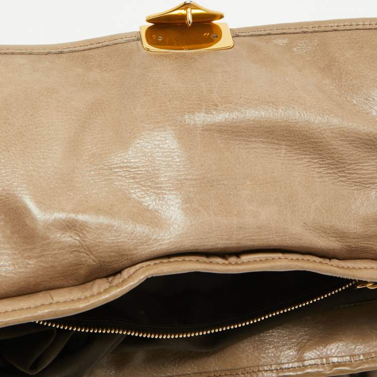 Pre Owned Miu Miu Light Green Matelassé Leather Coffer Hobo