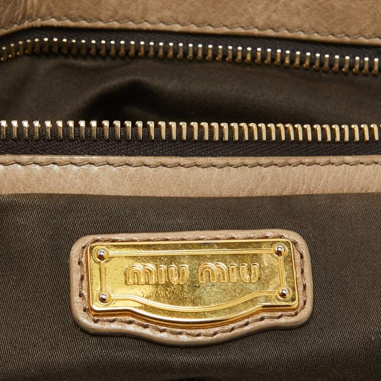 Pre Owned Miu Miu Light Green Matelassé Leather Coffer Hobo
