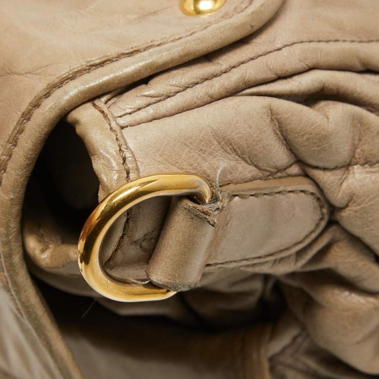 Pre Owned Miu Miu Light Green Matelassé Leather Coffer Hobo