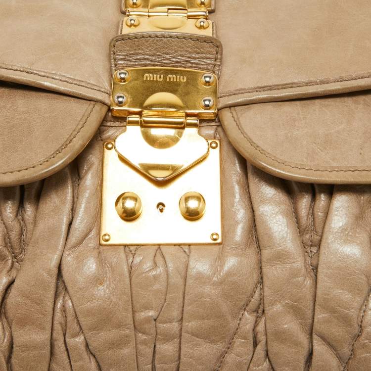 Pre Owned Miu Miu Light Green Matelassé Leather Coffer Hobo