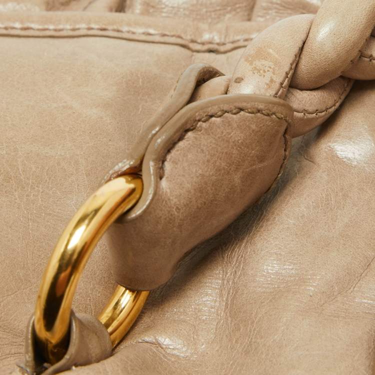 Pre Owned Miu Miu Light Green Matelassé Leather Coffer Hobo