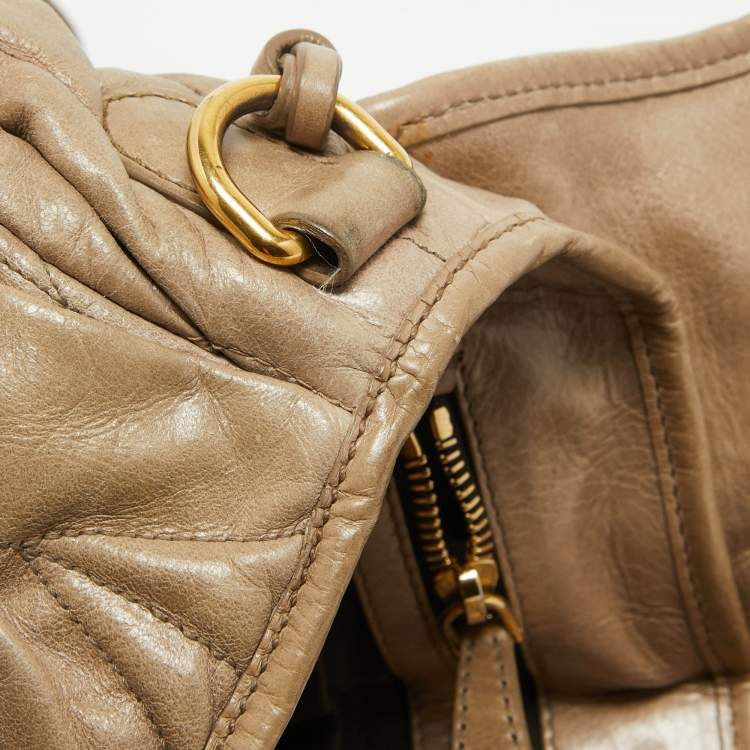 Pre Owned Miu Miu Light Green Matelassé Leather Coffer Hobo