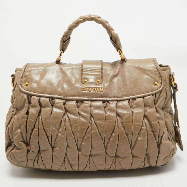 Pre Owned Miu Miu Light Green Matelassé Leather Coffer Hobo