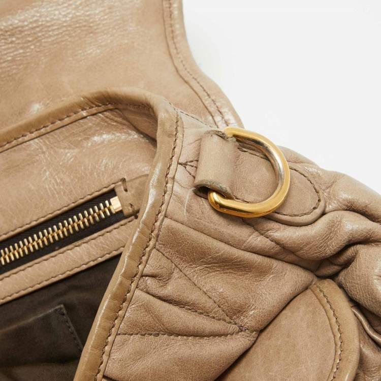 Pre Owned Miu Miu Light Green Matelassé Leather Coffer Hobo