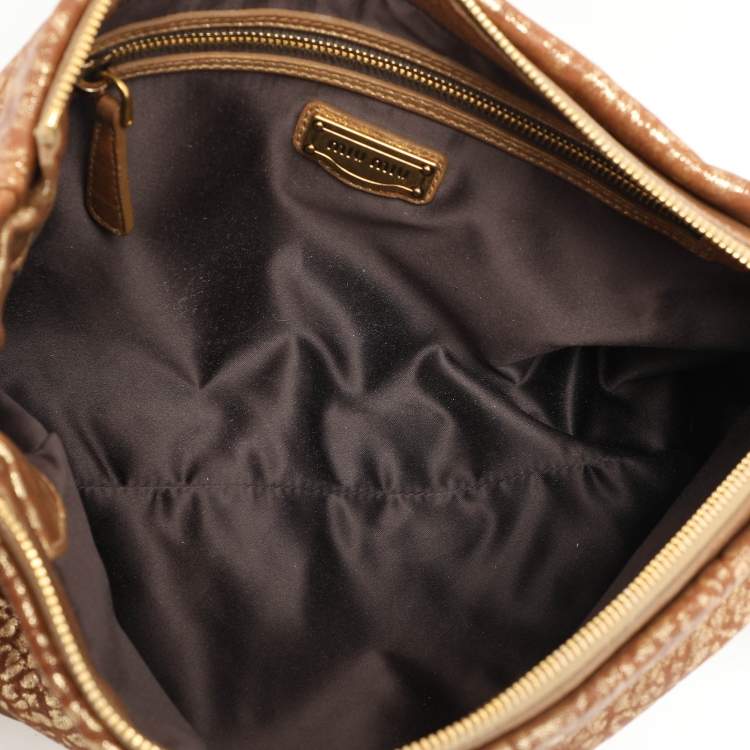 Pre Owned Miu Miu Gold/Brown Textured Leather Clutch