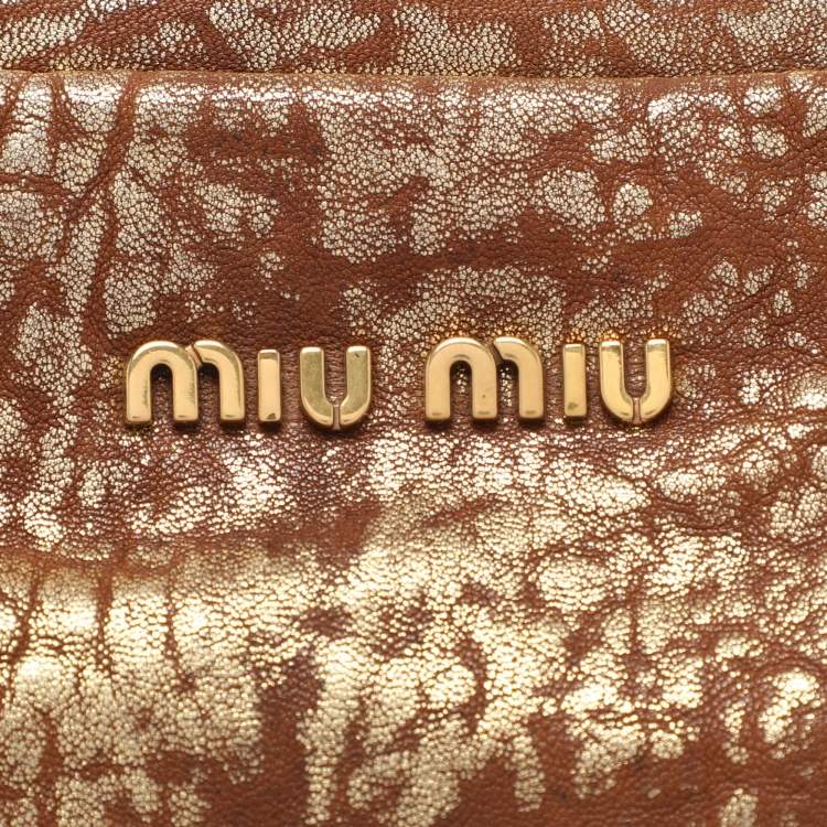 Pre Owned Miu Miu Gold/Brown Textured Leather Clutch