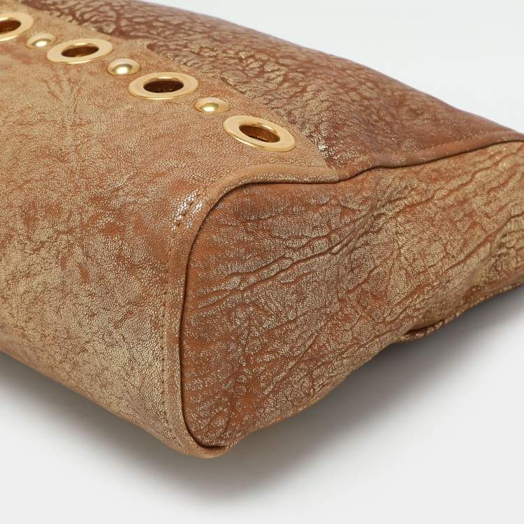 Pre Owned Miu Miu Gold/Brown Textured Leather Clutch