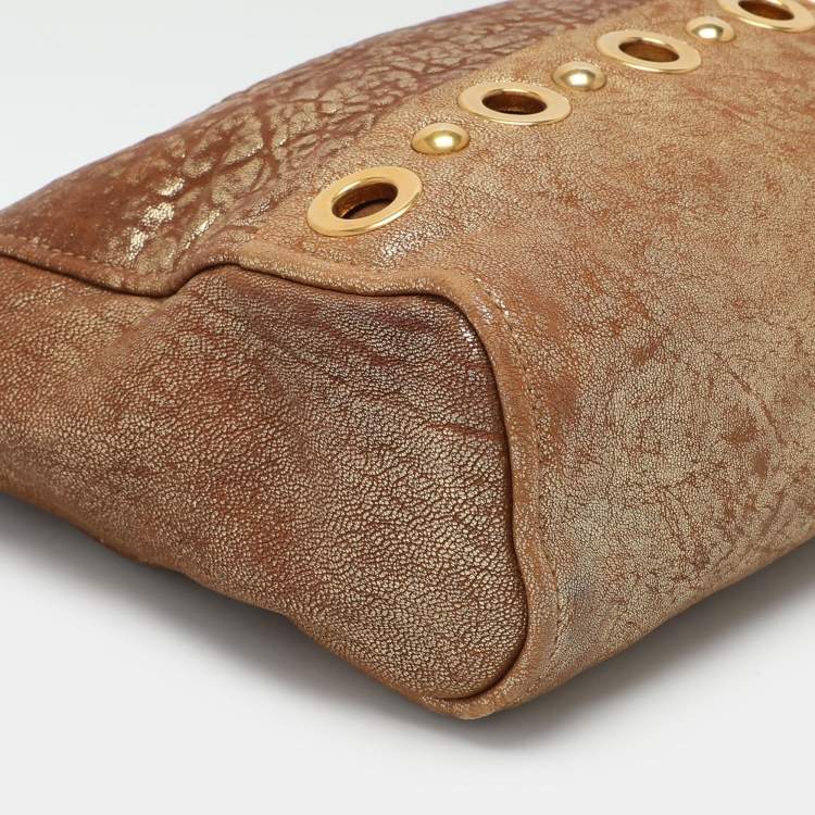 Pre Owned Miu Miu Gold/Brown Textured Leather Clutch