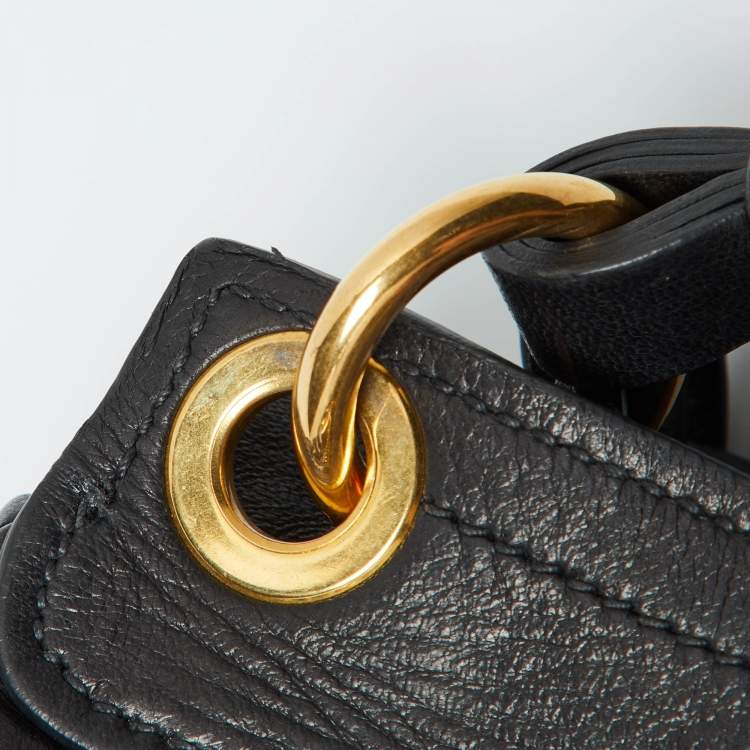 Pre Owned Miu Miu Black Matelassé Leather Front Flap Hobo
