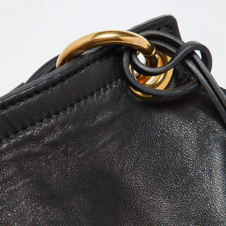 Pre Owned Miu Miu Black Matelassé Leather Front Flap Hobo
