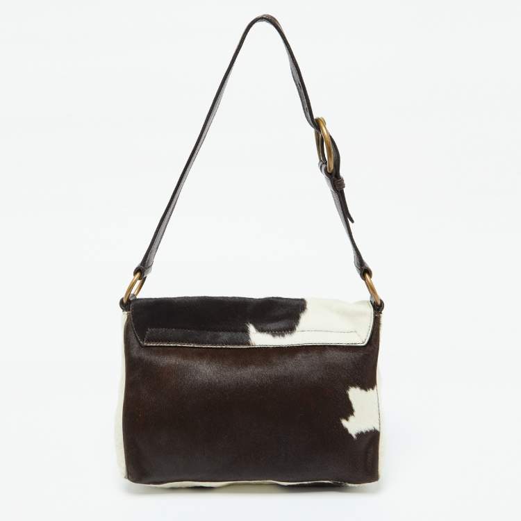 Pre Owned Miu Miu Brown/White Cow Print Calfhair and Leather Hobo