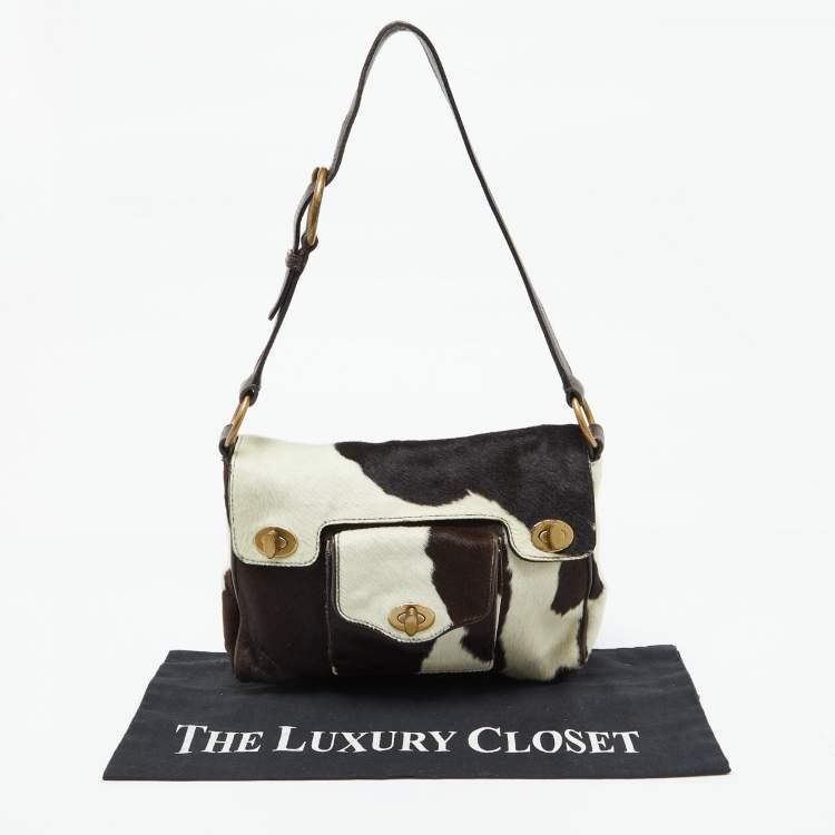Pre Owned Miu Miu Brown/White Cow Print Calfhair and Leather Hobo
