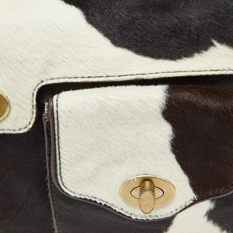 Pre Owned Miu Miu Brown/White Cow Print Calfhair and Leather Hobo