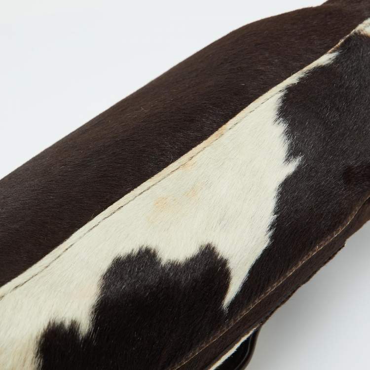 Pre Owned Miu Miu Brown/White Cow Print Calfhair and Leather Hobo