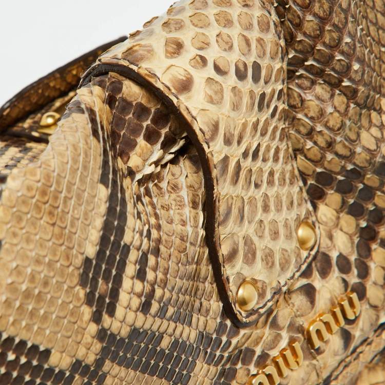 Pre Owned Miu Miu Brown Matelassé Python Coffer Hobo