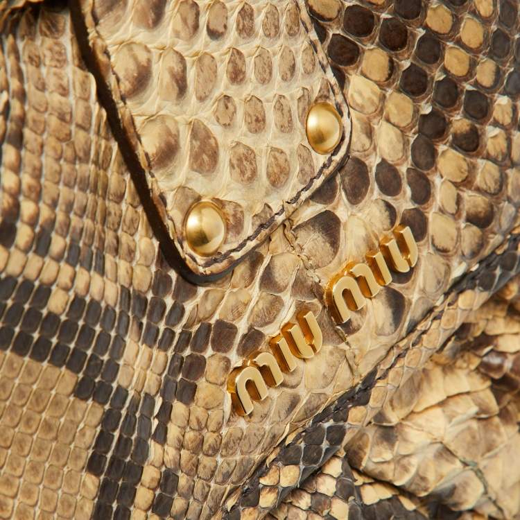 Pre Owned Miu Miu Brown Matelassé Python Coffer Hobo