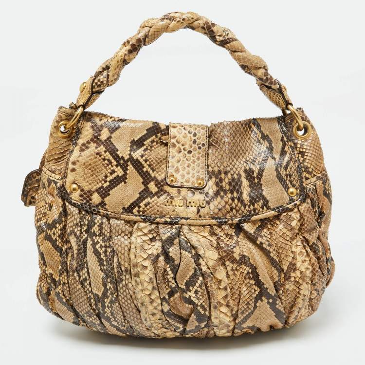 Pre Owned Miu Miu Brown Matelassé Python Coffer Hobo