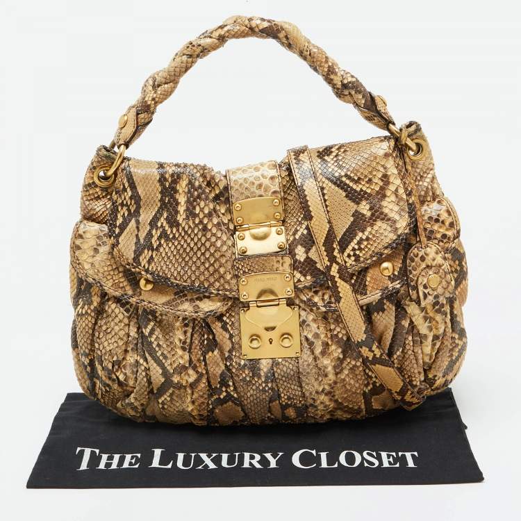 Pre Owned Miu Miu Brown Matelassé Python Coffer Hobo