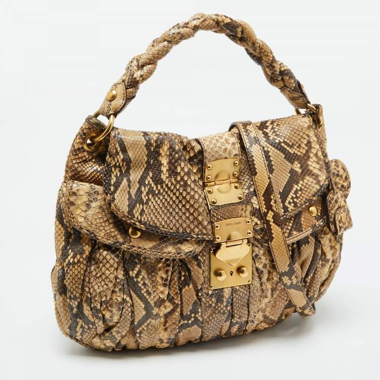 Pre Owned Miu Miu Brown Matelassé Python Coffer Hobo