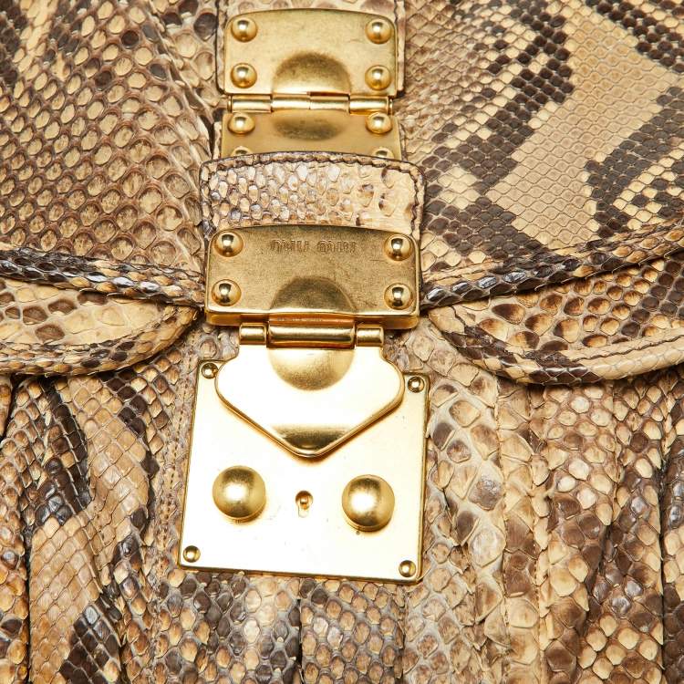 Pre Owned Miu Miu Brown Matelassé Python Coffer Hobo