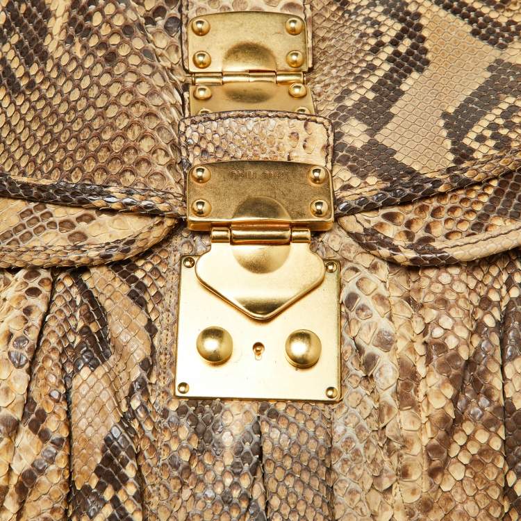 Pre Owned Miu Miu Brown Matelassé Python Coffer Hobo