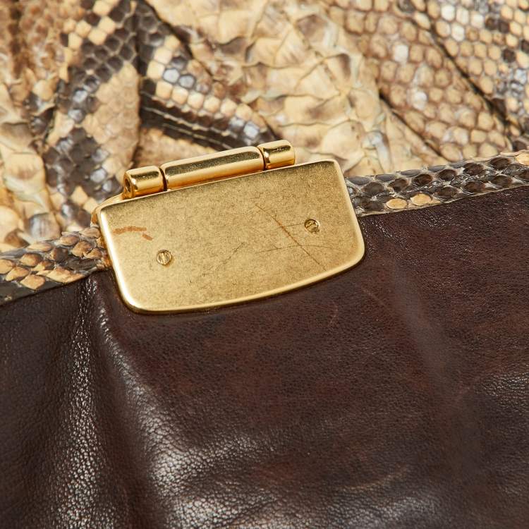 Pre Owned Miu Miu Brown Matelassé Python Coffer Hobo