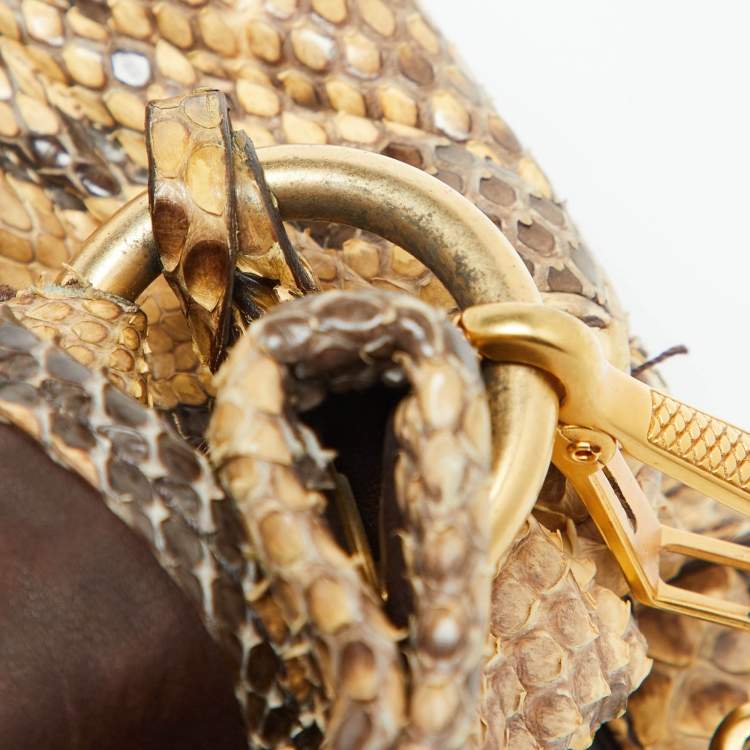 Pre Owned Miu Miu Brown Matelassé Python Coffer Hobo