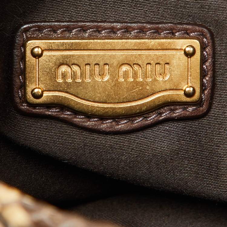 Pre Owned Miu Miu Brown Matelassé Python Coffer Hobo