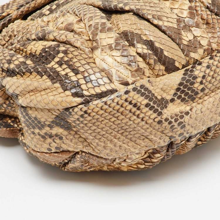 Pre Owned Miu Miu Brown Matelassé Python Coffer Hobo