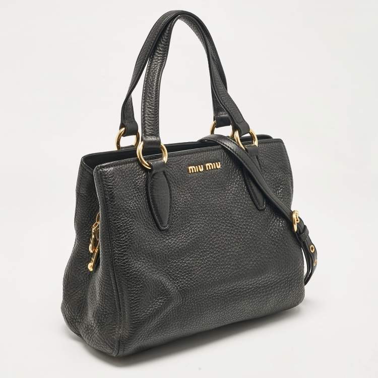 Pre Owned Miu Miu Black Leather Middle Zip Tote
