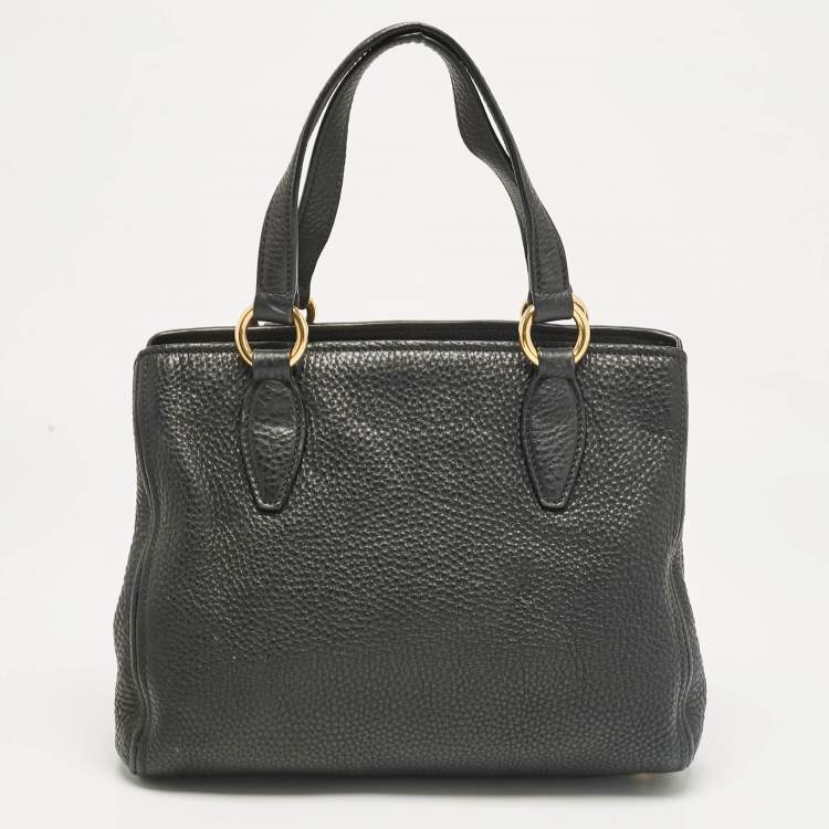 Pre Owned Miu Miu Black Leather Middle Zip Tote